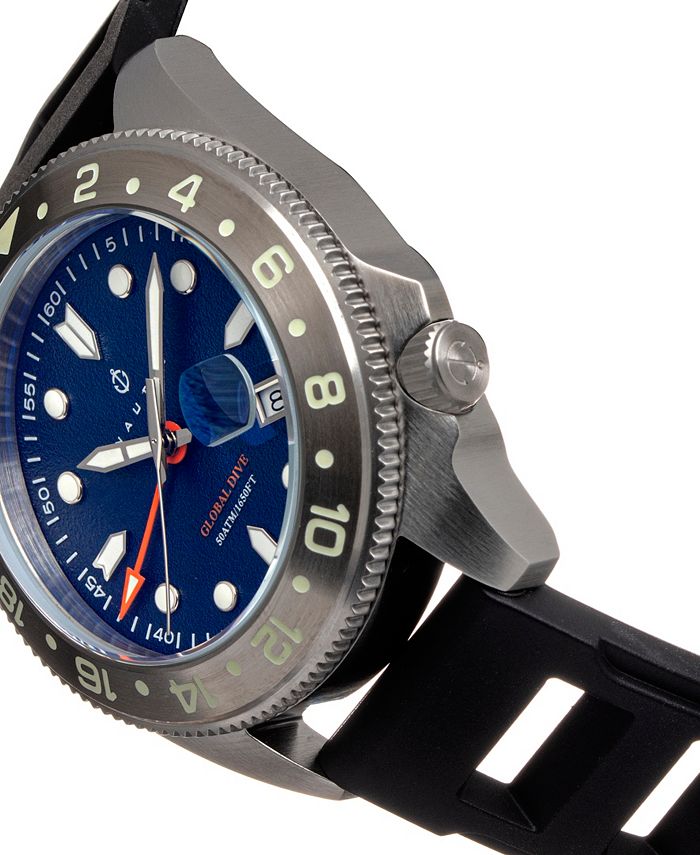 Nautis Global Dive Black Rubber Strap Watch, 49mm Macy's