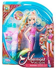 Spring Break Finly Mermaid Doll and Accessories with Removable Tail and Color Change Hair Streaks Set, 7 Piece Kids Toys for Girls Ages 4 and Up