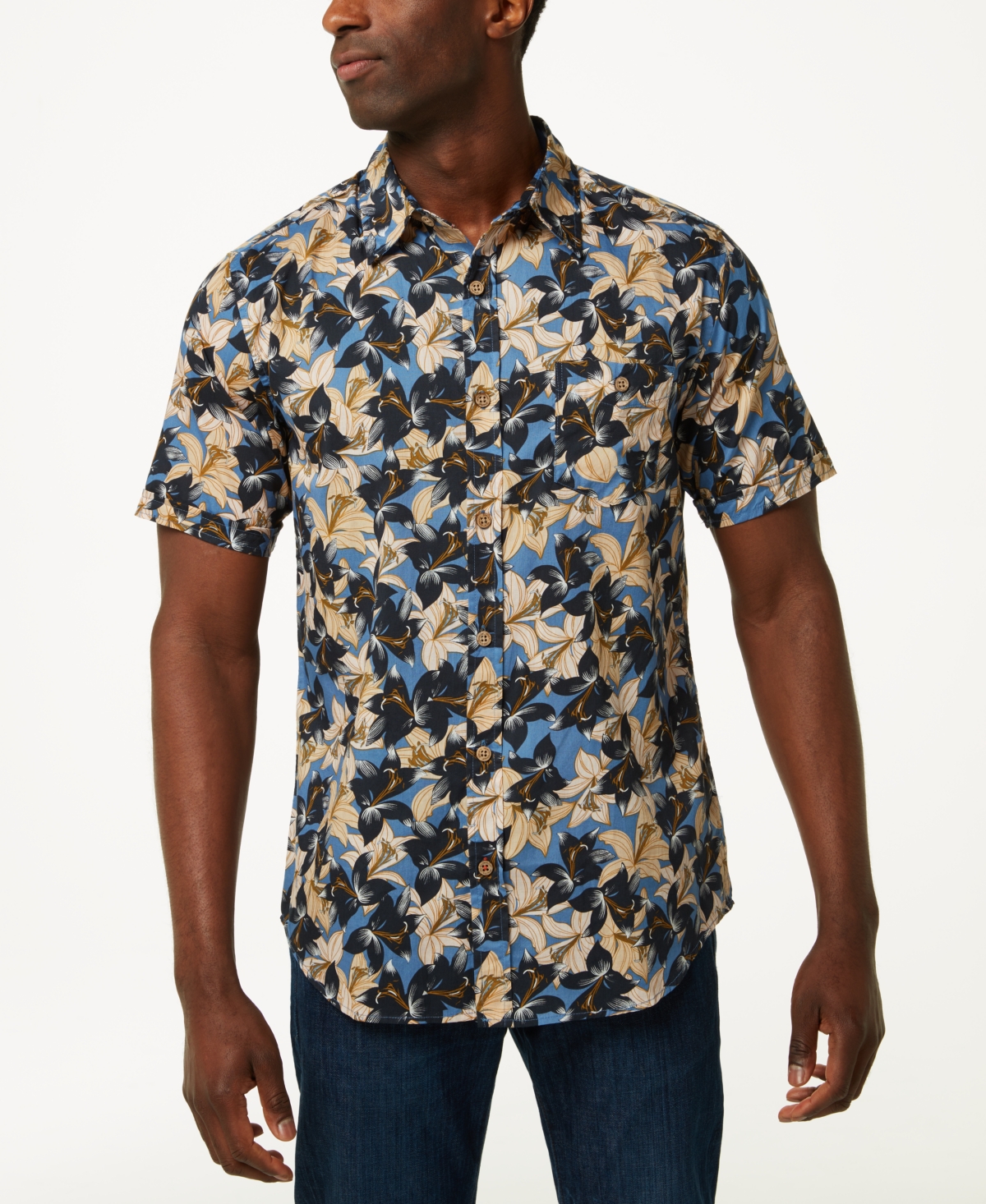 Weatherproof Vintage Men's Floral Poplin Short Sleeve Button Down