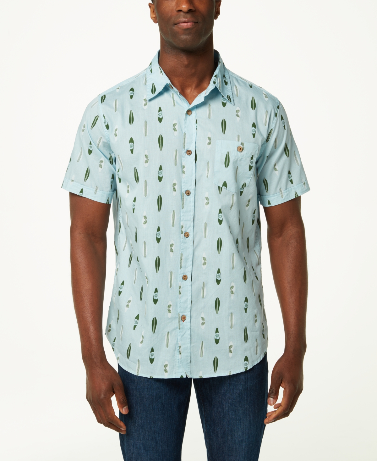 Weatherproof Vintage Men's Floral Poplin Short Sleeve Button Down