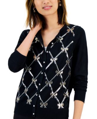 Charter Club - Petite Sequin-Bow-Embellished Cardigan