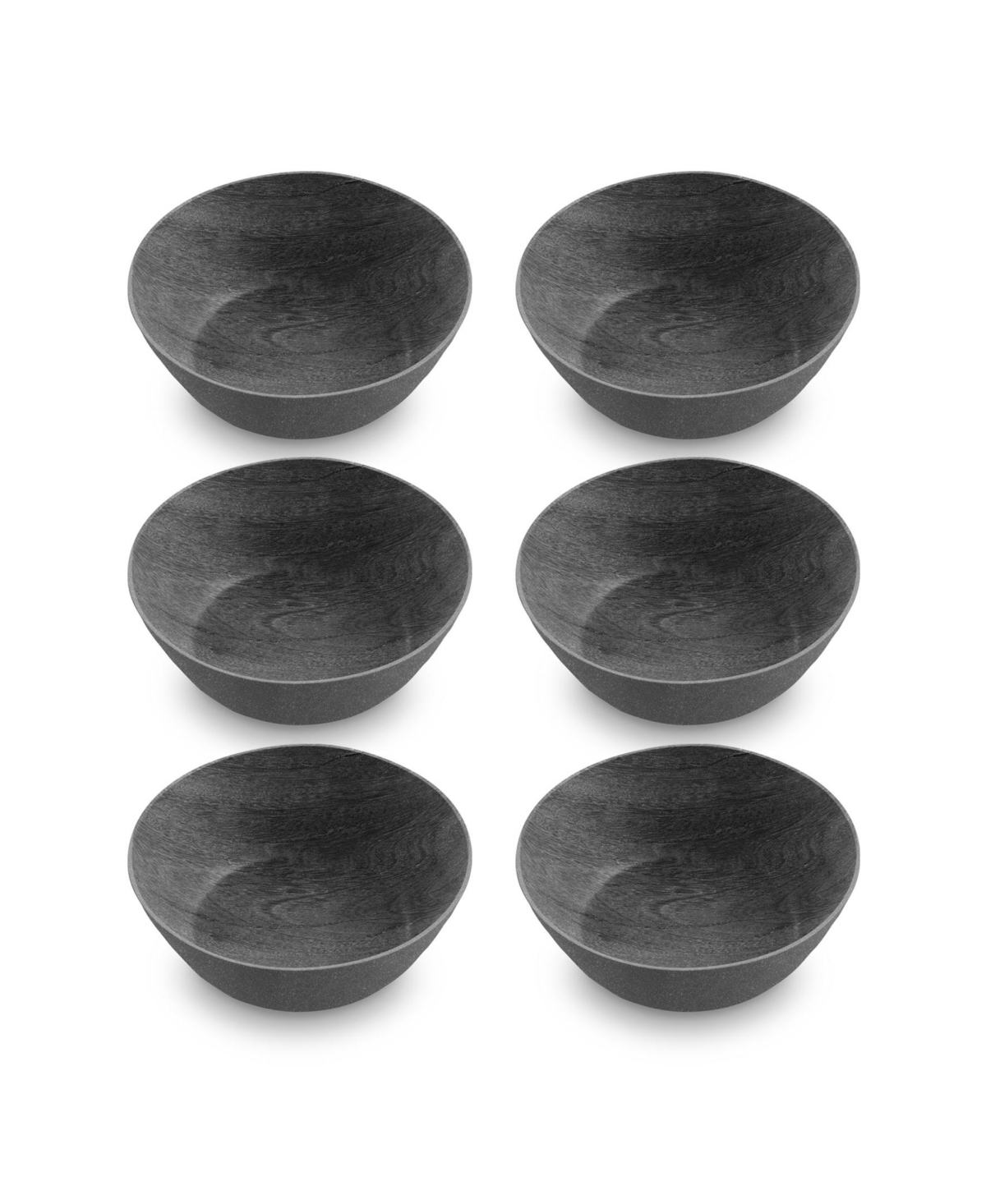 7.5" Faux Real Wood 6-Piece Low Bowl Set, 42 oz - Gray, Black