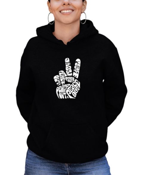 Женское худи LA Pop Art Hooded Word Art Peace Out Sweatshirt Top, цвет: Чёрный