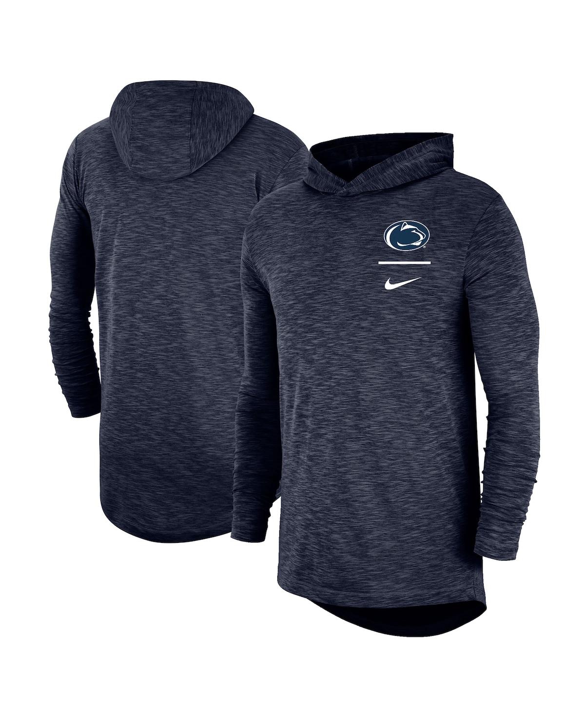Men's Nike Navy Penn State Nittany Lions Slub Space-Dye Performance Long Sleeve Hoodie T-shirt