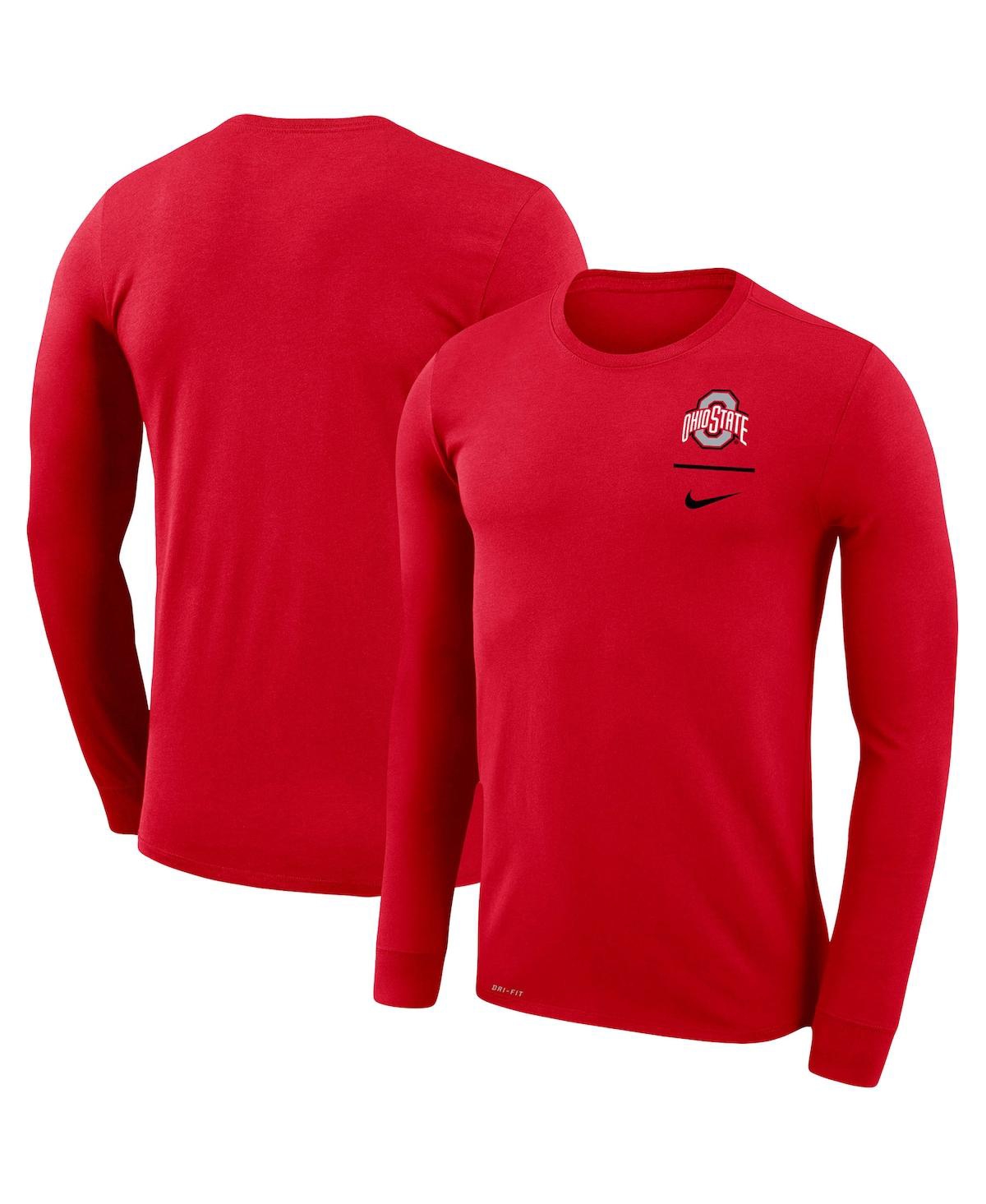 Men's Nike Scarlet Ohio State Buckeyes Logo Stack Legend Performance Long Sleeve T-shirt