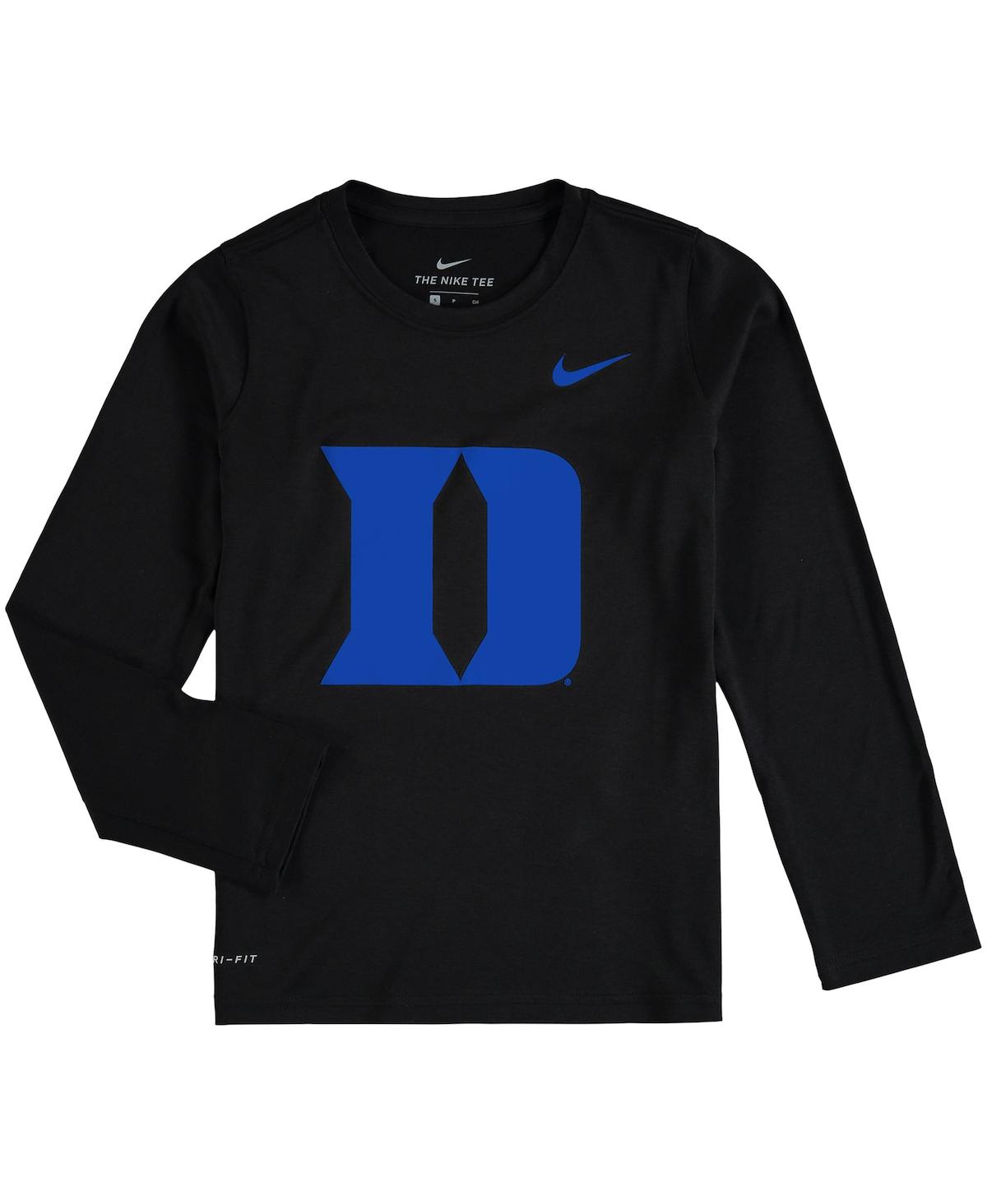 Youth Boys Nike Heathered Black Duke Blue Devils Legend Logo Long Sleeve Performance T-shirt