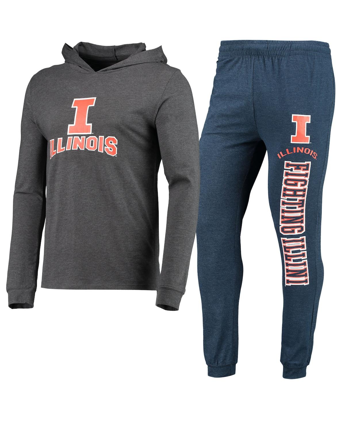 Men's Concepts Sport Heathered Navy, Heathered Charcoal Illinois Fighting Illini Meter Long Sleeve Hoodie T-shirt and Jogger Pants Set - Navy, Heather