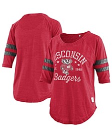 Women's Heathered Red Wisconsin Badgers Jade Vintage-Inspired Washed 3/4-Sleeve Raglan Jersey T-shirt