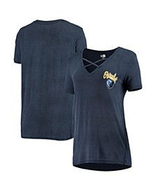 Women's by New Era Navy Memphis Grizzlies Potassium Cross V-Neck T-shirt