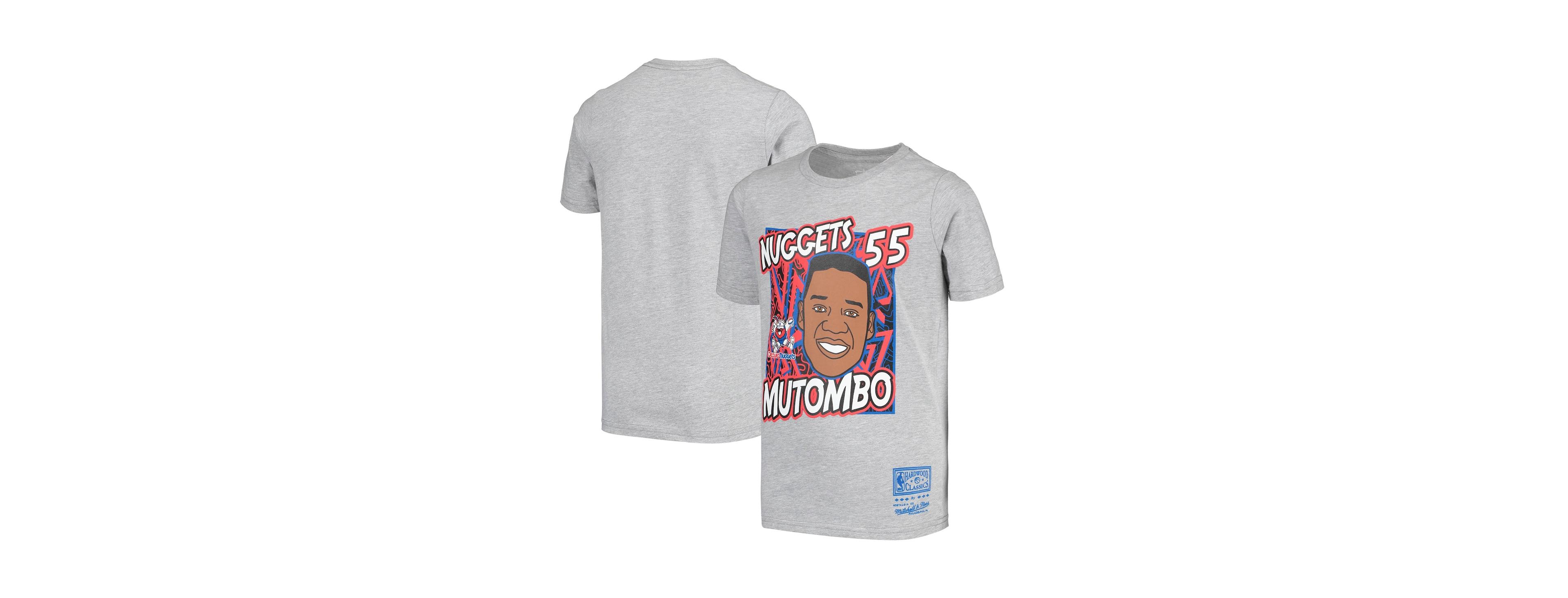 Big Boys Mitchell & Ness Dikembe Mutombo Gray Denver Nuggets Hardwood Classics King of the Court Player T-shirt