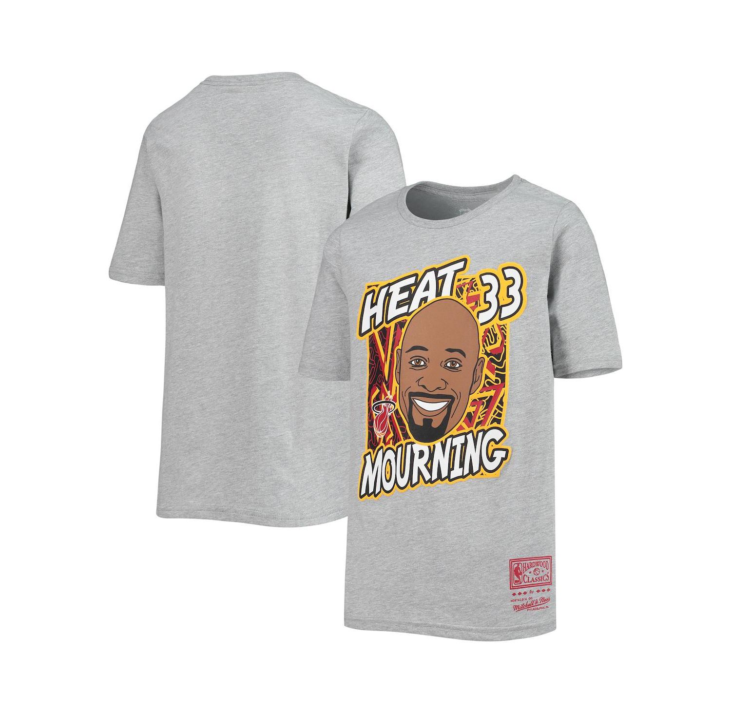Big Boys Alonzo Mourning Heathered Gray Miami Heat Hardwood Classics King of the Court Player T-shirt