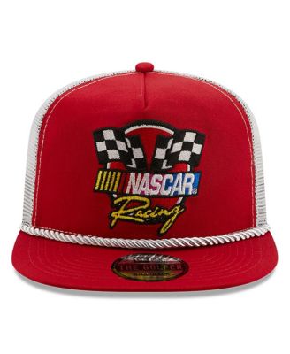 Men's Red, White Nascar Golfer Snapback Adjustable Hat