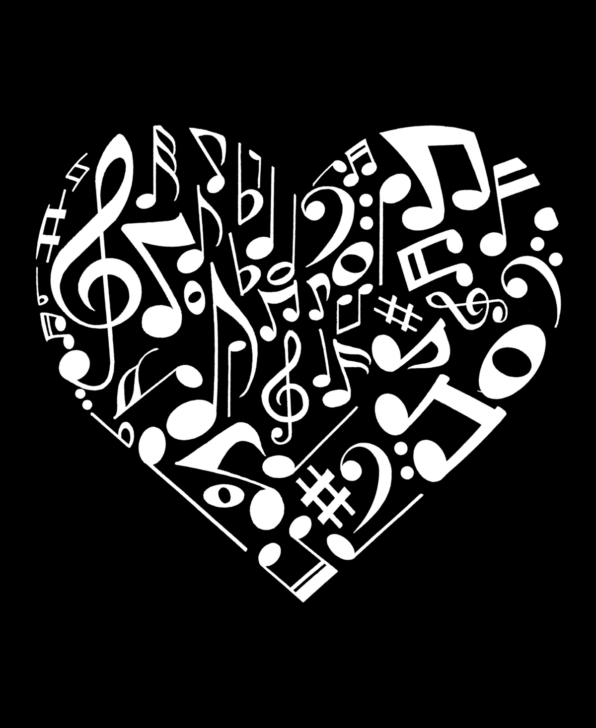 Women's Raglan Word Art Heart Notes T-shirt - White