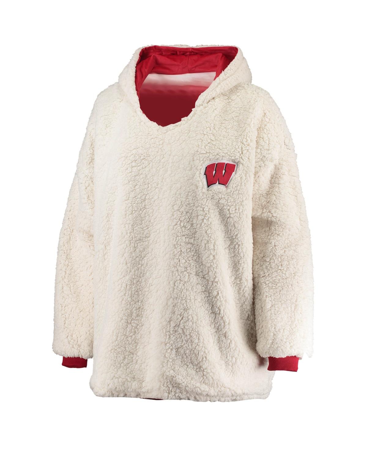 Shop Foco Men's Red And White Wisconsin Badgers Sherpa Big Logo Gradient Reversible Hoodeez In Red,white