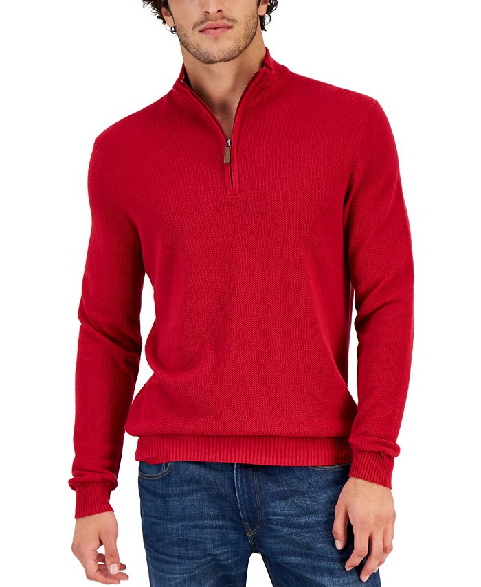 Club Room Men's QuarterZip Textured Cotton Sweater, Created for Macy's