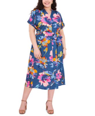 MSK - Plus Size Belted Shirtdress