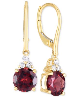 Macy's - Amethyst (2-1/4 ct. t.w.) & Diamond (1/8 ct. t.w.) Leverback Drop Earrings in 14k Gold (Also in Garnet & Blue Topaz)