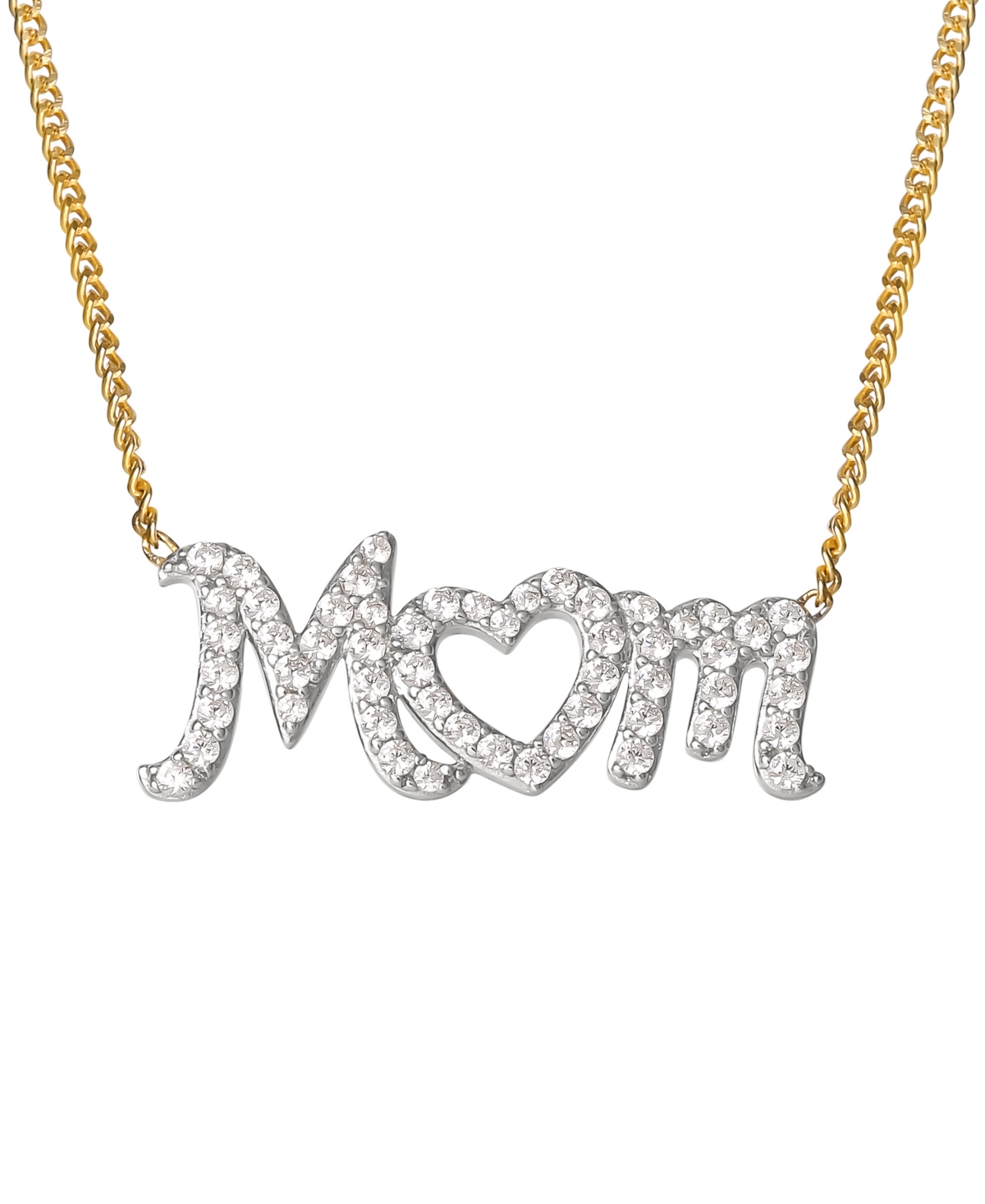 Giani Bernini Cubic Zirconia Mom Heart 18" Pendant Necklace In Sterling Silver & 18k Gold-plate, Created For Macy' In Gold Over Silver