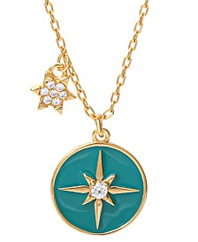 Cubic Zirconia & Enamel Double Star Pendant Necklace in 18k Gold-Plated Sterling Silver, 16" + 2" extender, Created for Macy's