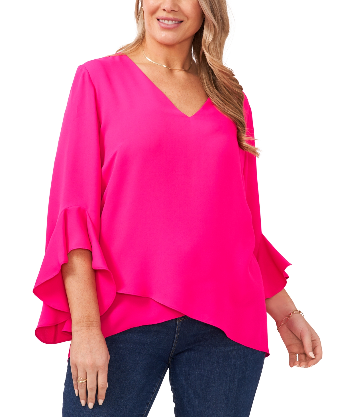 Vince Camuto Plus Size Flutter-sleeve Top In Hot Pink