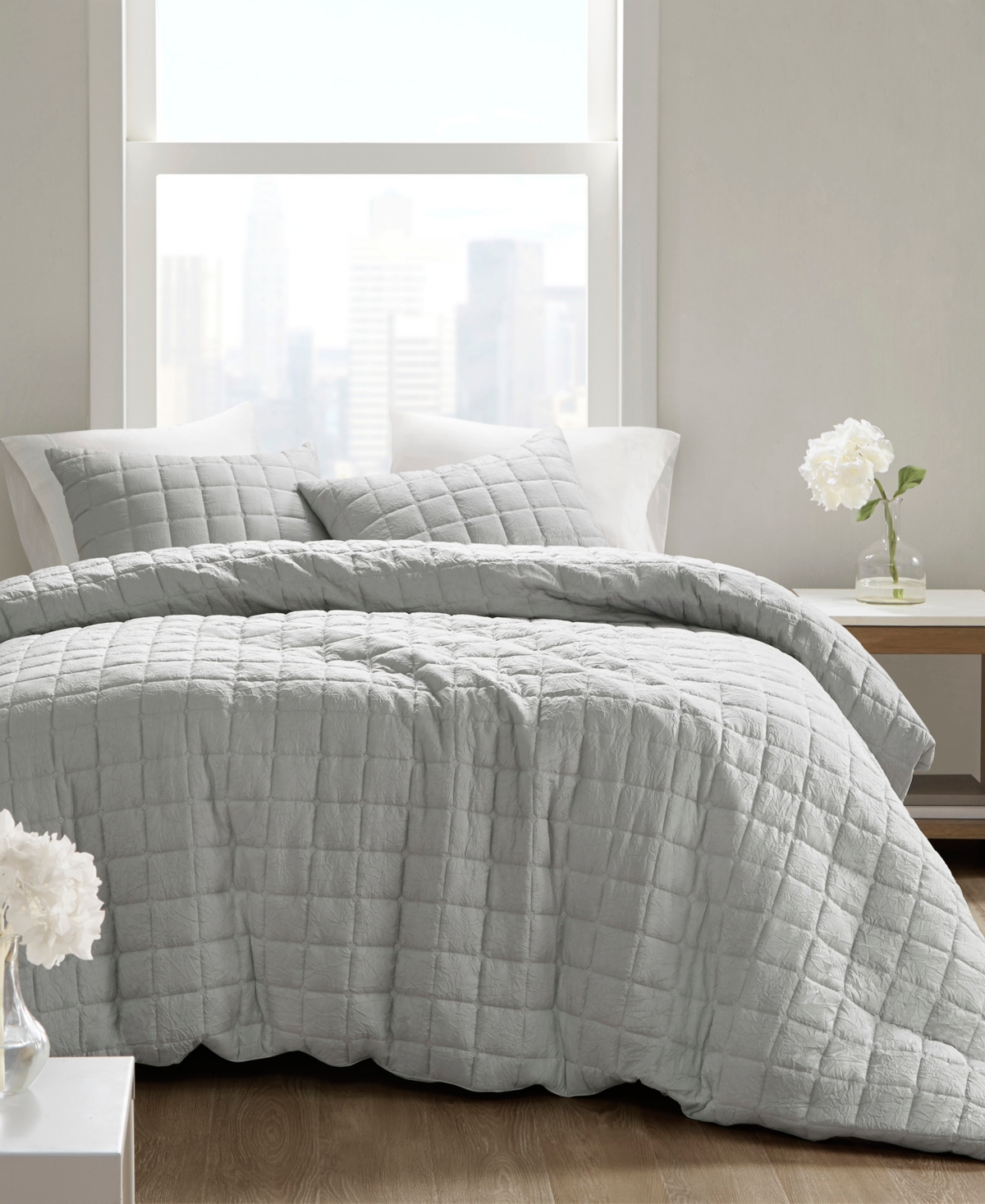Natori N  Cocoon Quilt Top 3-pc. Comforter Set, Full/queen In Gray