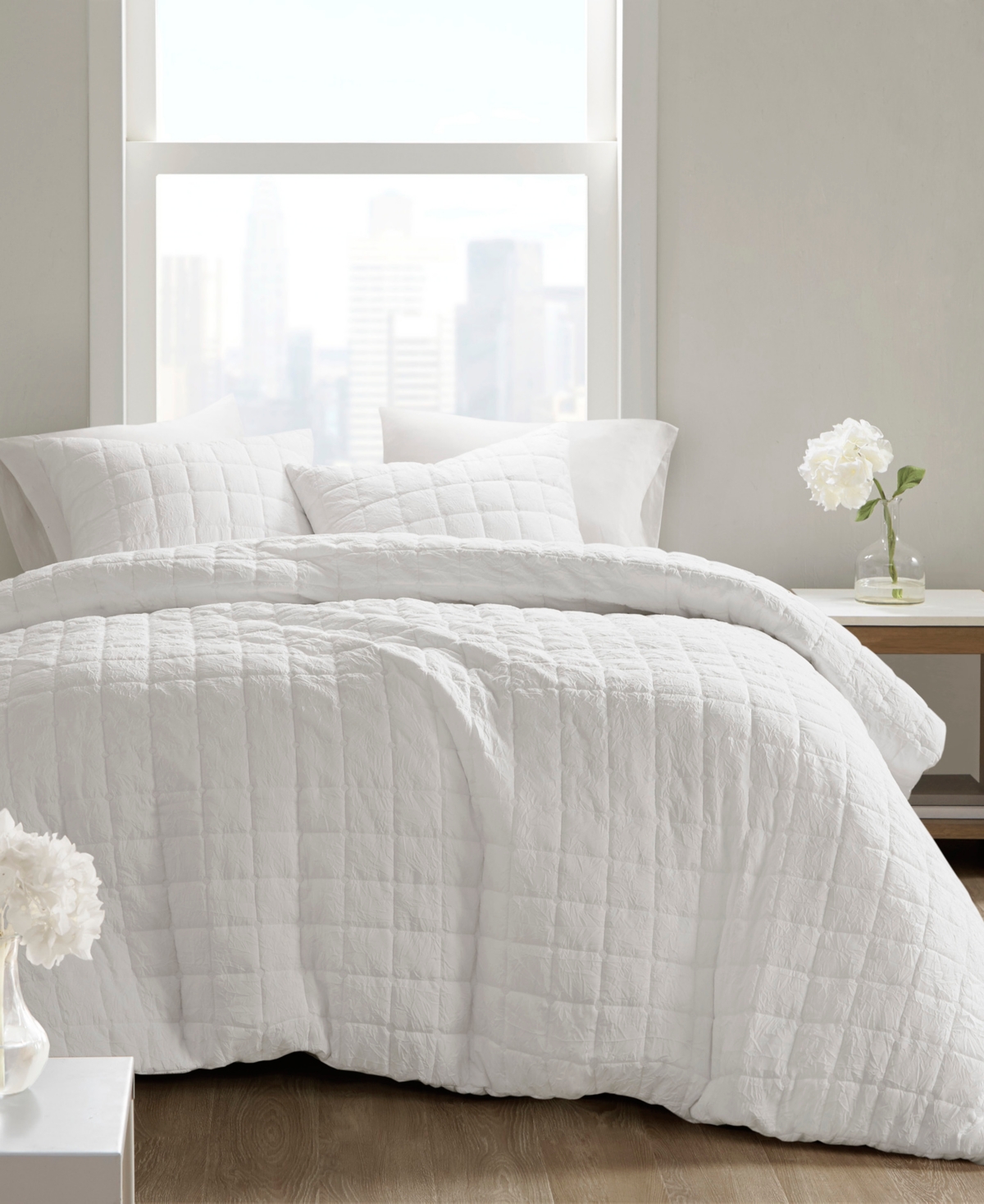 Natori N  Cocoon Quilt Top 3-pc. Comforter Set, Full/queen In White