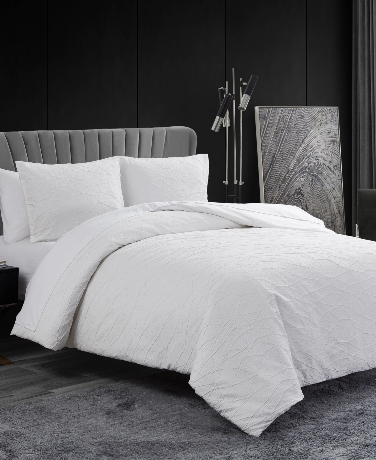Vera Wang 3 Piece Abstract Crinkle Comforter Set, Queen In Off White