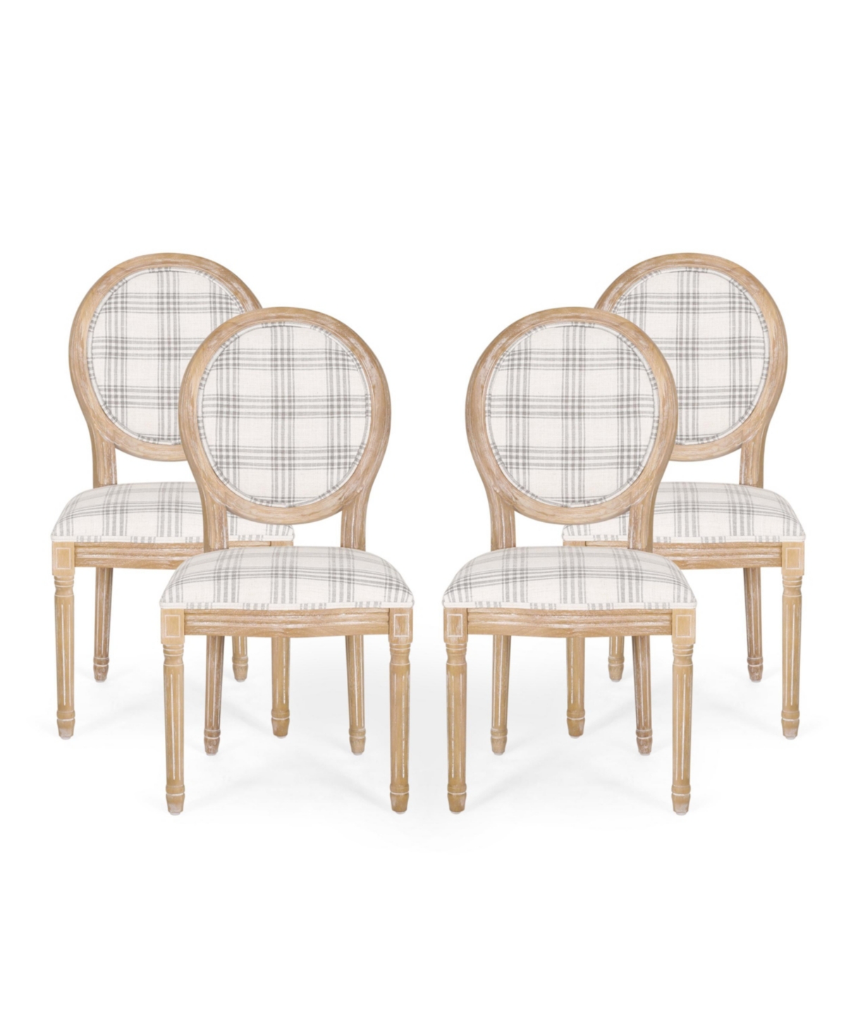 Noble House Phinnaeus French Country Dining Chairs Set, 4 Piece In Dark Blue Stripes And Light Beige