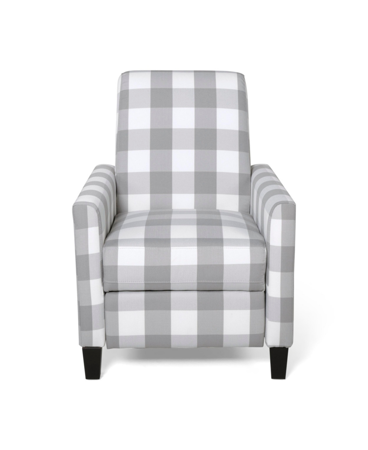 Noble House Foxhill Contemporary Upholstered Push Back Recliner In Gray Checkerboard