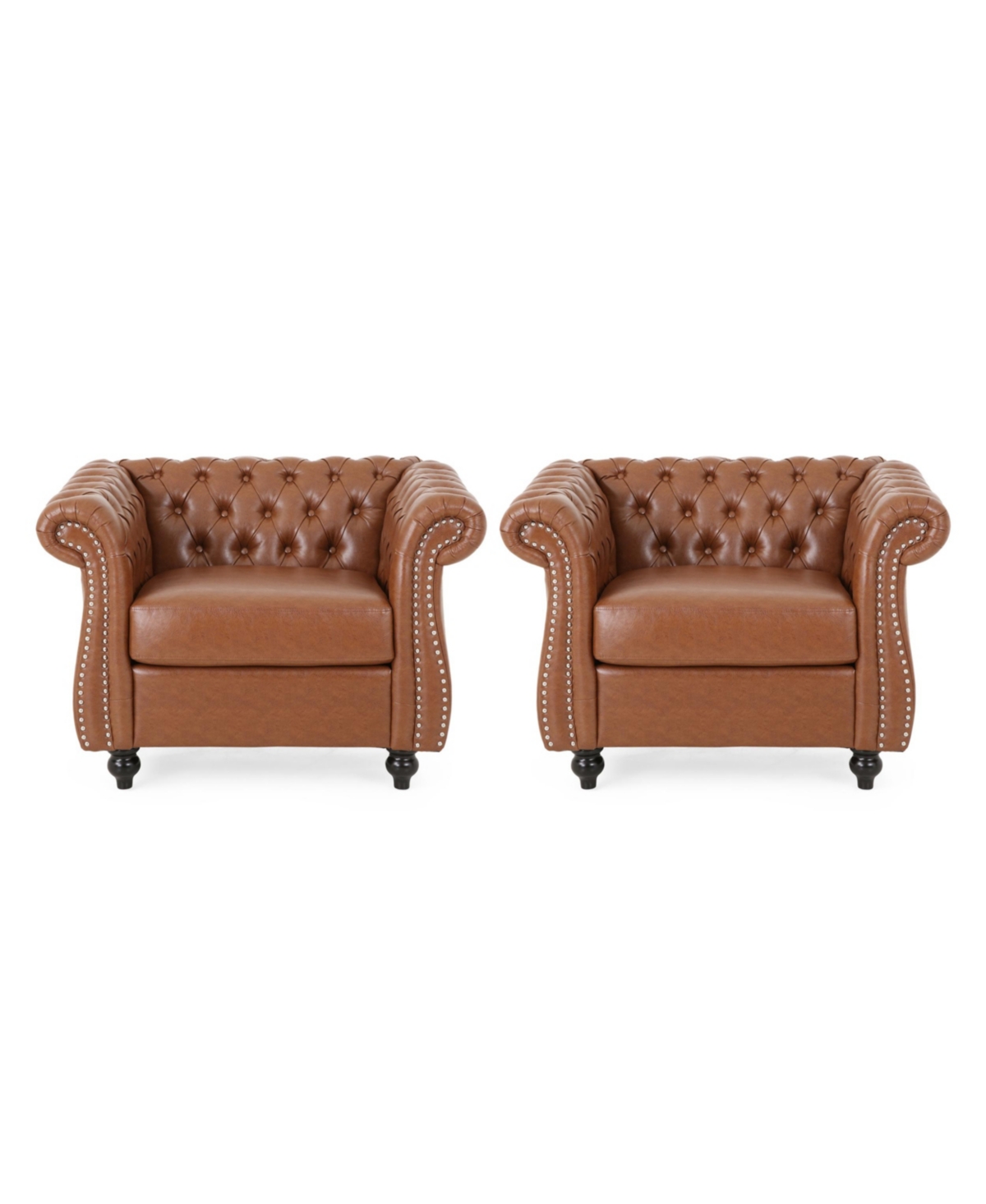 Noble House Silverdale Traditional Chesterfield Club Chairs Set, 2 Piece In Cognac Brown
