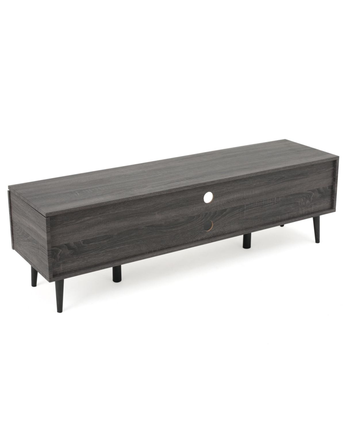 Noble House Rowan Mid-century Modern Tv Stand With Glass Shelf In Gray