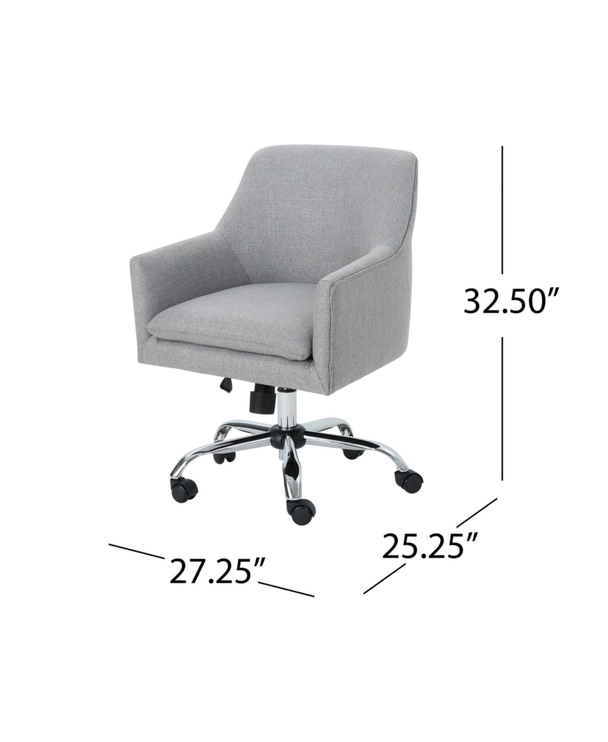 Noble House Johnson Mid Century Modern Fabric Home Office Chair With Chrome Base In Gray