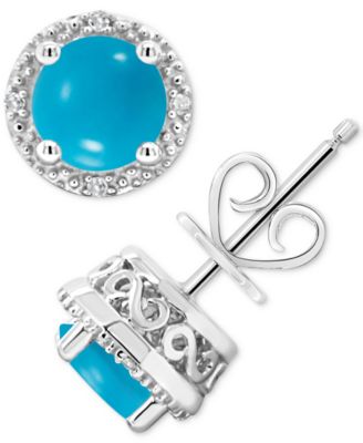 Cultured Freshwater Pearl & Diamond Accent Stud Earrings in Sterling Silver (Also in Onyx, Labradorite &Turquoise)