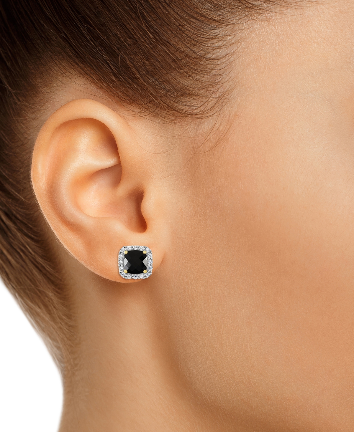 Cultured Freshwater Pearl & Lab-Created White Sapphire (1/5 ct. t.w.) Stud Earrings in 10k Gold (Also  - Onyx