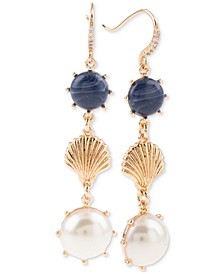 Gold-Tone Shell, Stone & Imitation Pearl Triple Drop Earrings, Created for Macy's