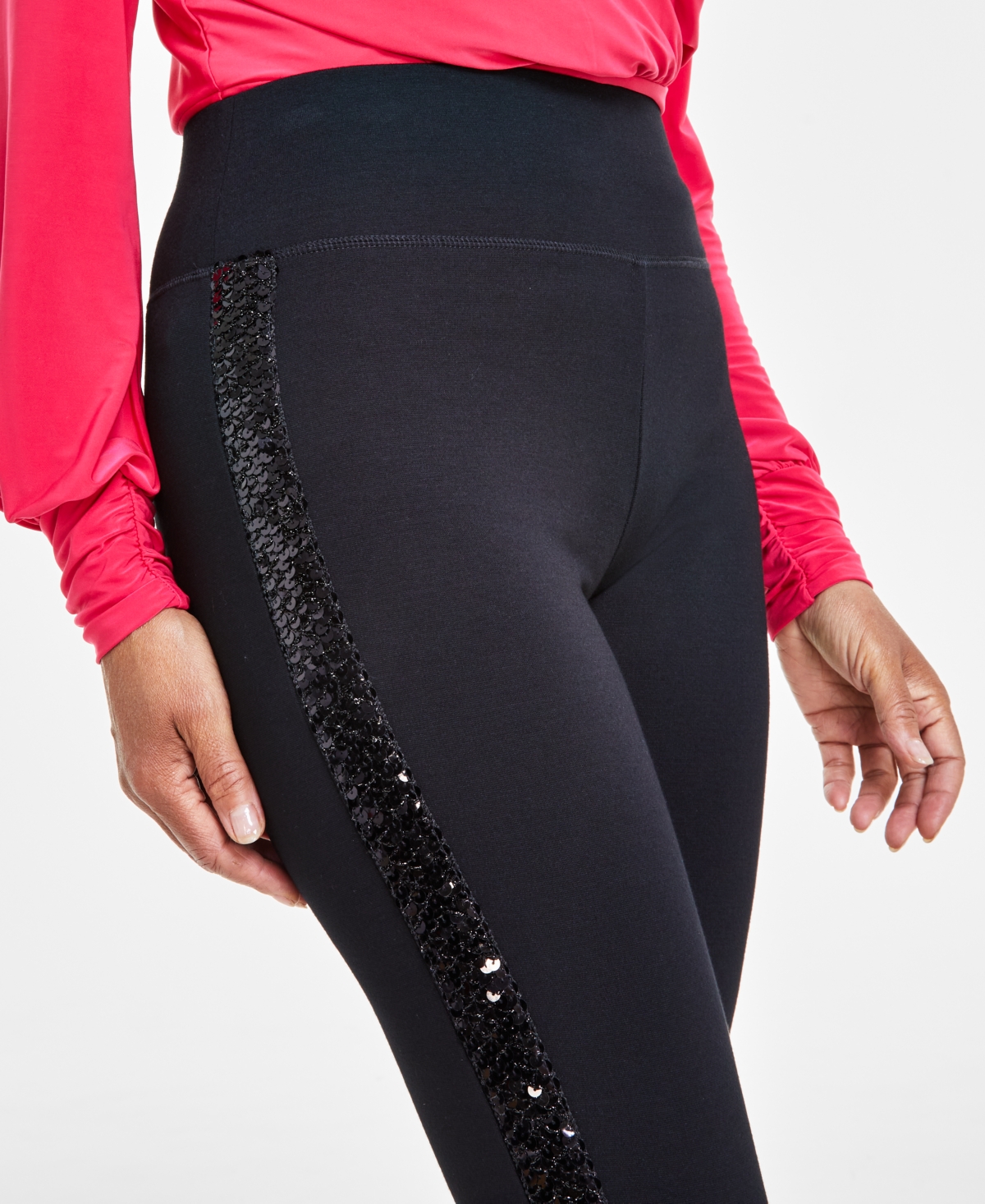 I.n.c. International Concepts Women's Sequin-Trim Pull-On Ponte Pants, Created for Macy's