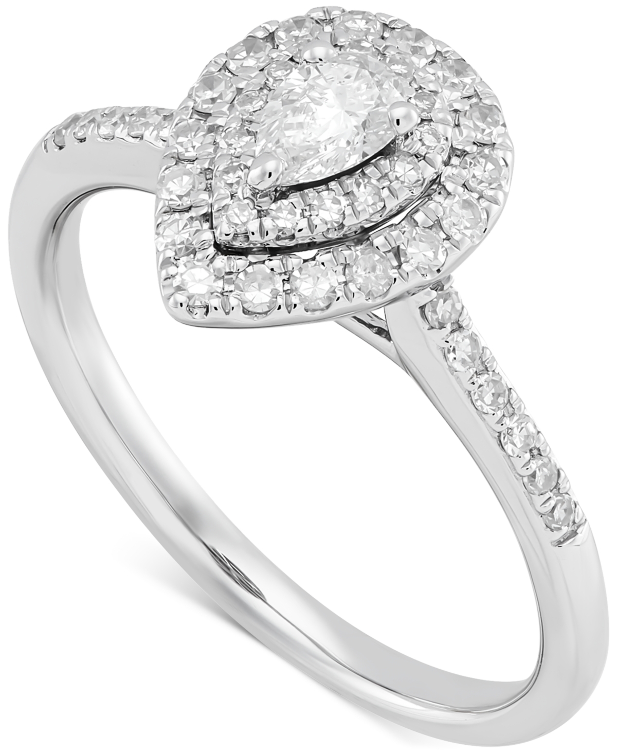Shop Macy's Diamond Pear Halo Engagement Ring (1/2 Ct. T.w.) In 14k White Gold In Metallic