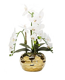 Faux Orchid Plant in Hammered Vase