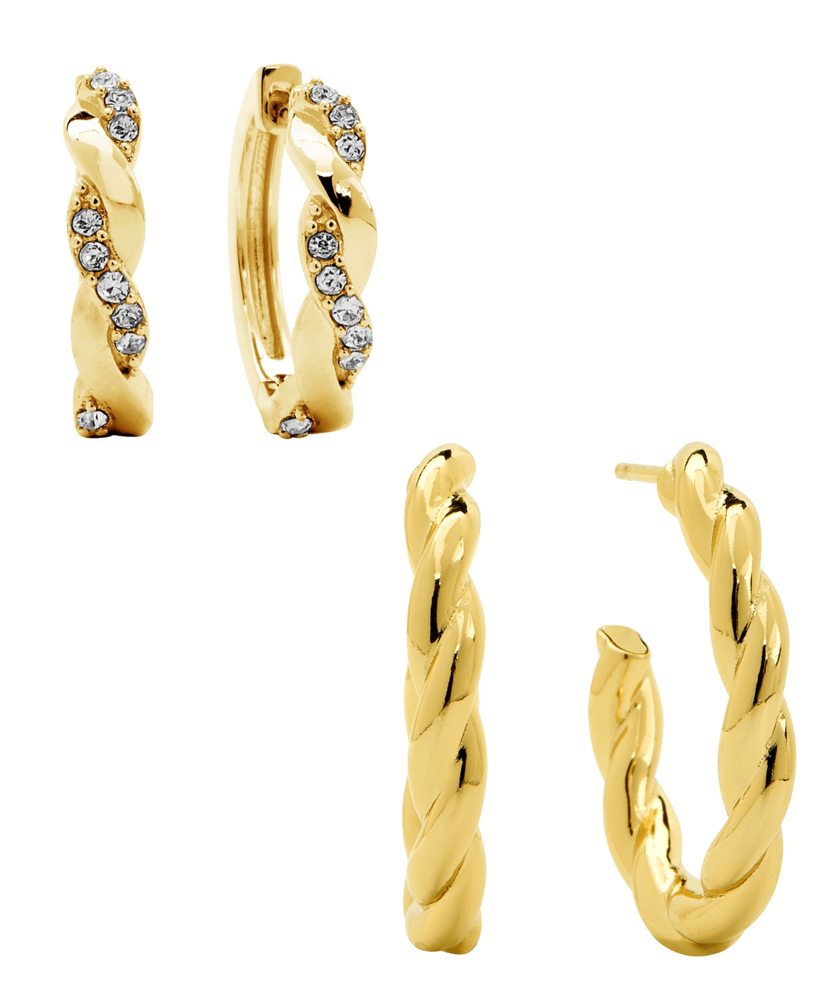 And Now This Women's Crystal Twist Hoop Earrings Set, 4 Pieces In Gold Plated