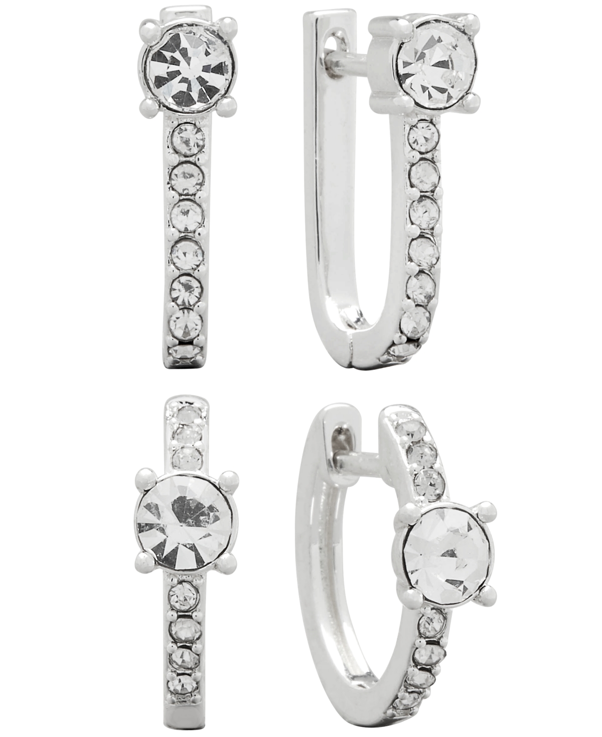 Shop And Now This Women's Crystal Hoop Earrings Set, 4 Pieces In Fine Silver Plated