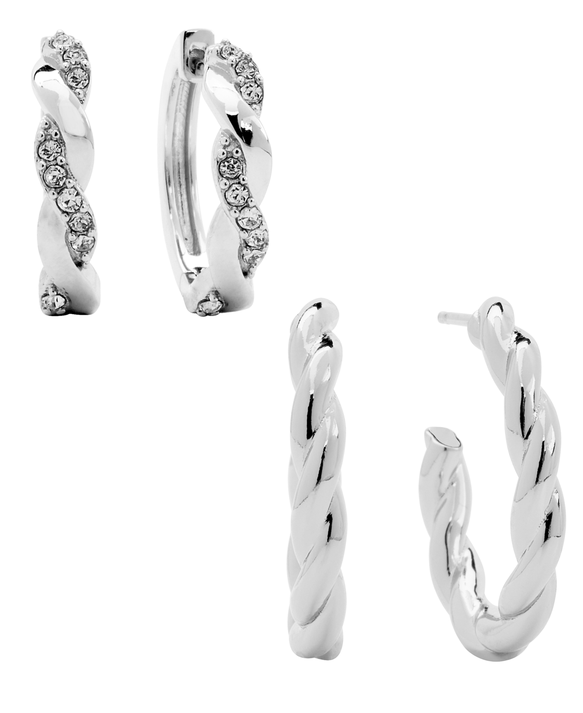 Women's Crystal Twist Hoop Earrings Set, 4 Pieces - Fine Silver Plated