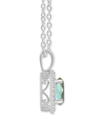 Cultured Freshwater Pearl & Diamond (1/8 ct. t.w.) Halo Pendant Necklace in Sterling Silver (Also in Onyx, Turquoise, & Labradorite)