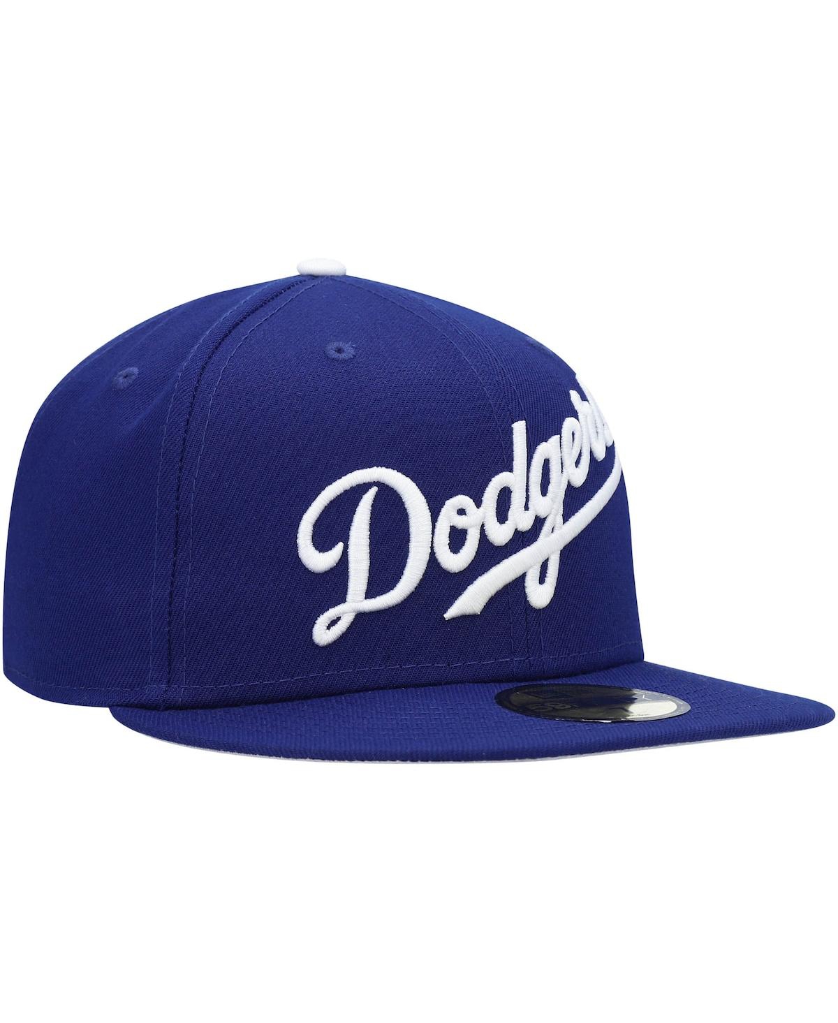 Shop New Era Men's  Royal Los Angeles Dodgers Logo White 59fifty Fitted Hat