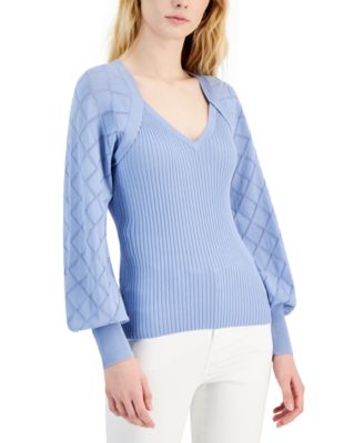 INC International Concepts - Women's Pointelle-Knit-Sleeve Ribbed Sweater