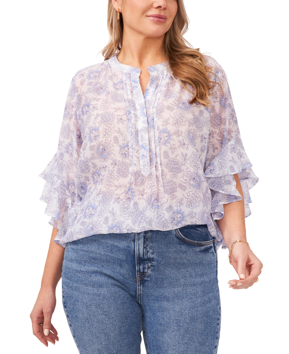 Vince Camuto Plus Size Ruffled-sleeve Top In Ultra White | ModeSens