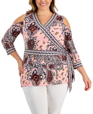 JM Collection - Plus Size Nancy Paisley-Print Wrap Top