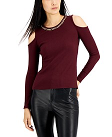 I.N.C. International Concepts® Petite Chain-Embellished Cold-Shoulder Top, Created for Macy's