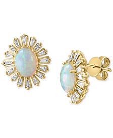 EFFY® Opal (2 ct. t.w.) & Diamond (3/8 ct. t.w.) Baguette Flower Stud Earrings in 14k Gold