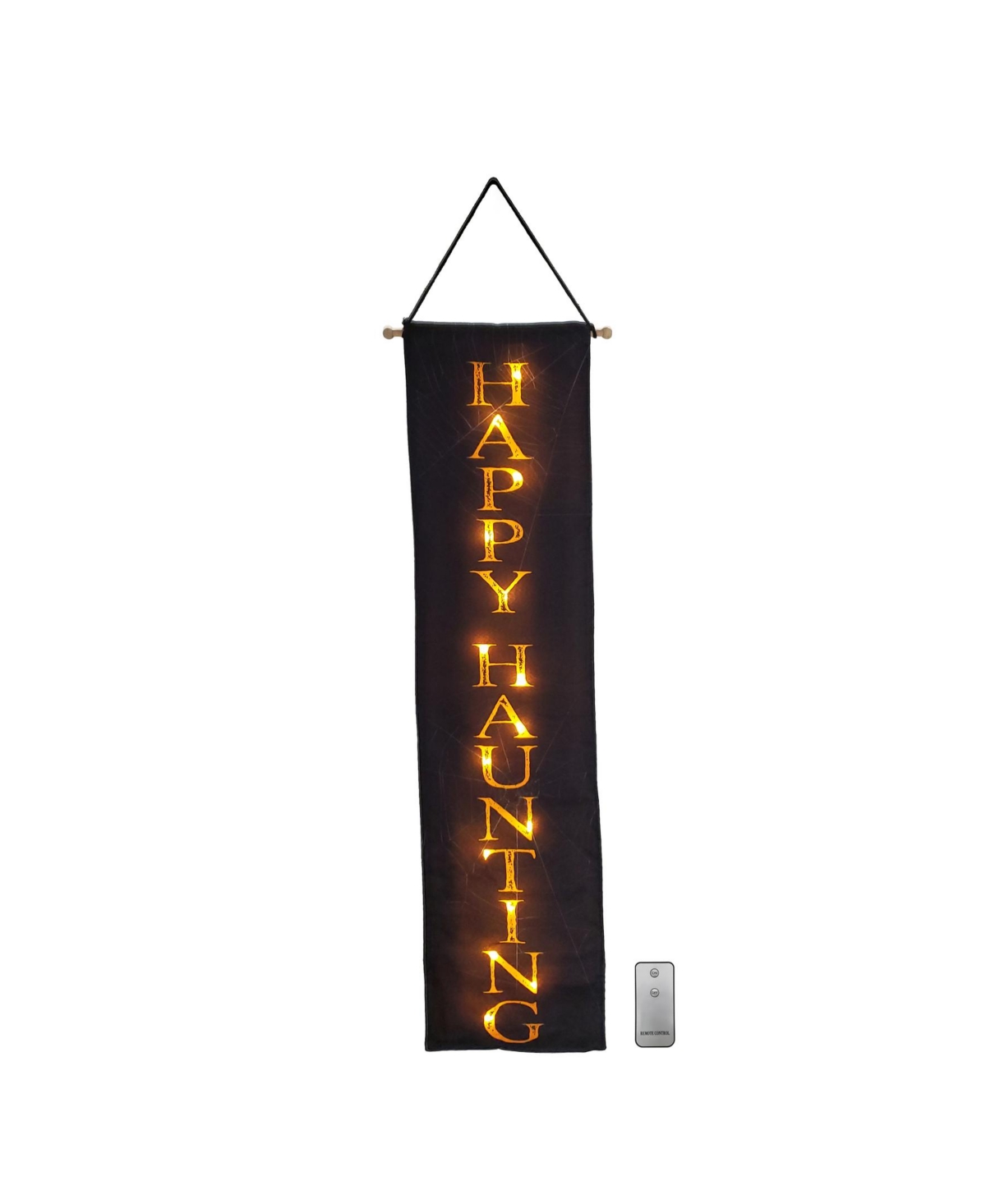 Lighted Happy Haunting Wall Banner with Remote Control - Black, Orange