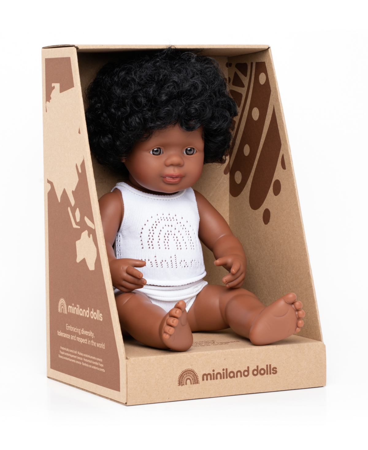 Shop Miniland 15" Baby Doll African American Girl Set , 3 Piece In No Color